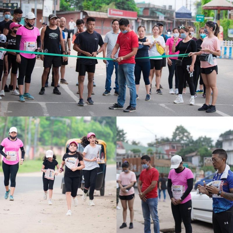 Tsidi Hairang, EAC Dimapur inaugurating the ‘Unity Run’ 5K marathon along with the participants and Orentsani Kikon, Proprietor of Orentsani Aesthetic Fitness.